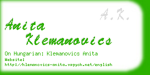 anita klemanovics business card